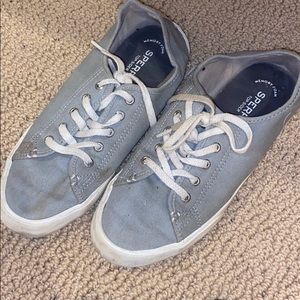 Grey sperry shoes